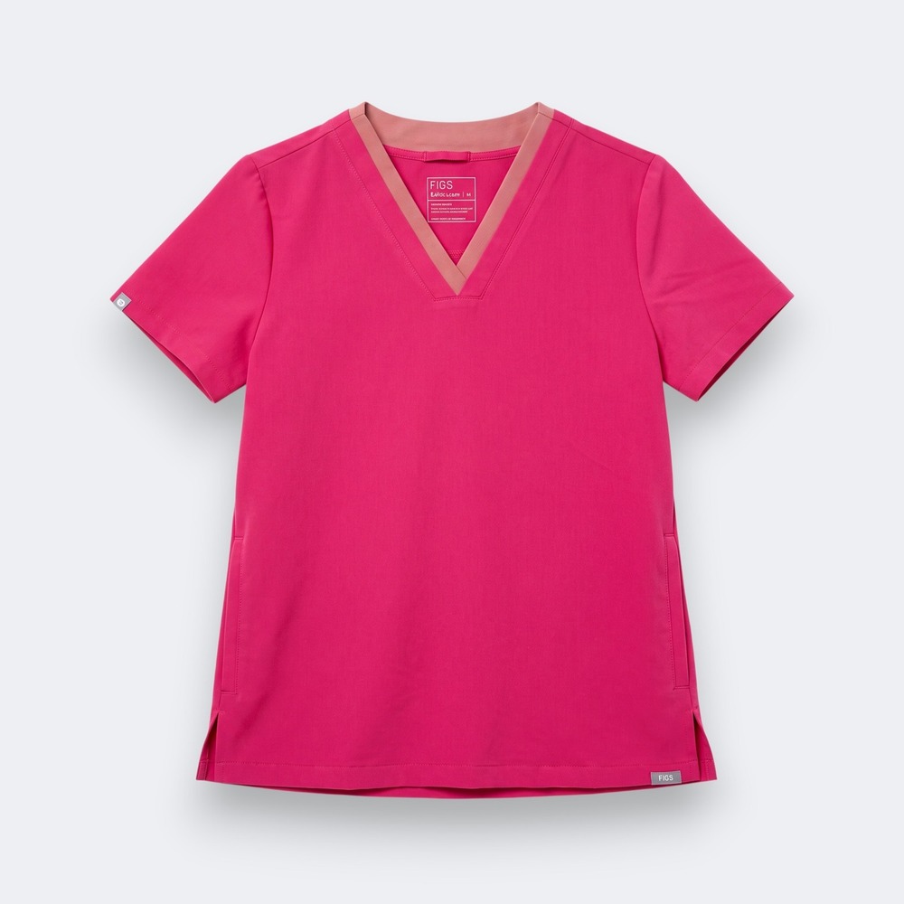 FIGS Womens Technical Collection V-Neck Scrub Top Medium Pink Magenta Medical